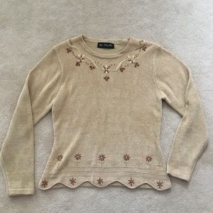 Women's Embroidered Tan Sweater small
